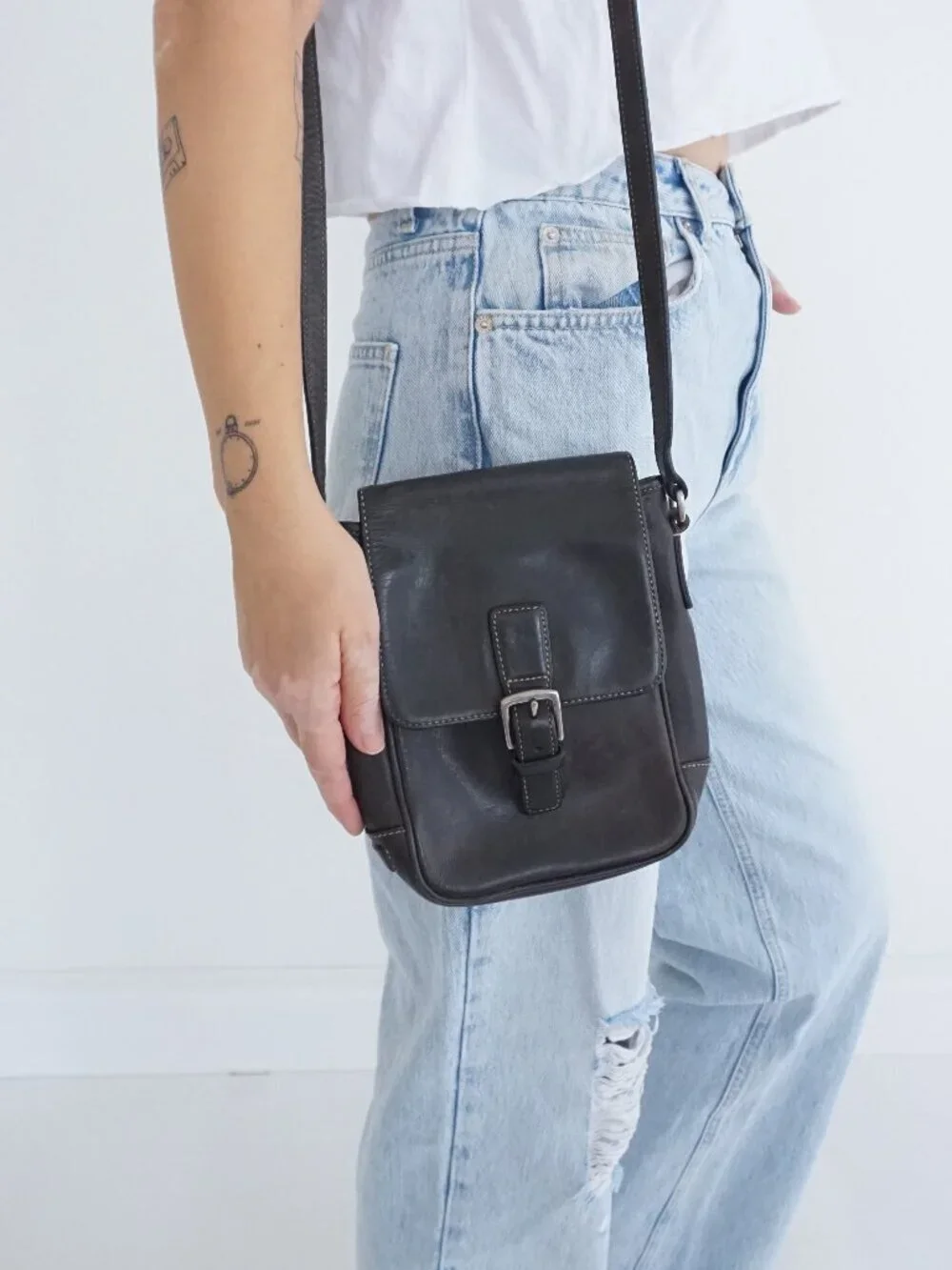 Vintage Coach 7775 Black Leather Buckle Flap Crossbody Structured Shoulder Bag - Picture 1 of 16